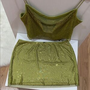 Babyboo Green Sequin Women's Skirt set
